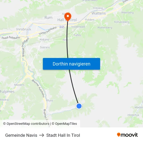 Gemeinde Navis to Stadt Hall In Tirol map