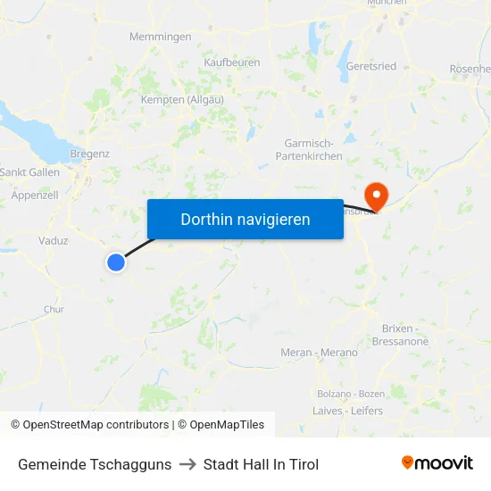 Gemeinde Tschagguns to Stadt Hall In Tirol map