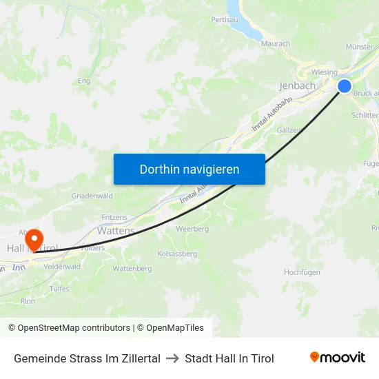 Gemeinde Strass Im Zillertal to Stadt Hall In Tirol map