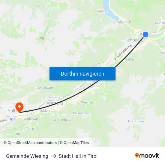 Gemeinde Wiesing to Stadt Hall In Tirol map