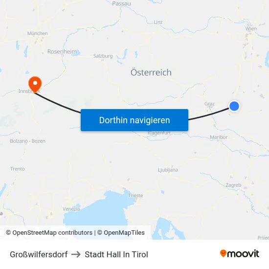 Großwilfersdorf to Stadt Hall In Tirol map