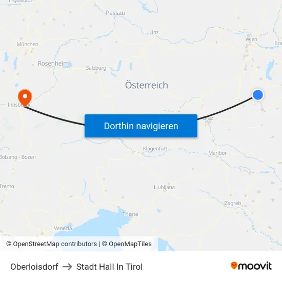 Oberloisdorf to Stadt Hall In Tirol map