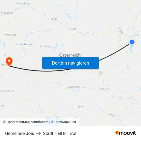 Gemeinde Jois to Stadt Hall In Tirol map