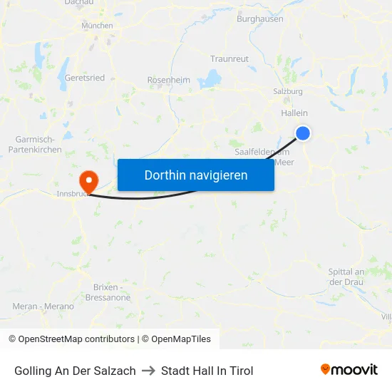 Golling An Der Salzach to Stadt Hall In Tirol map