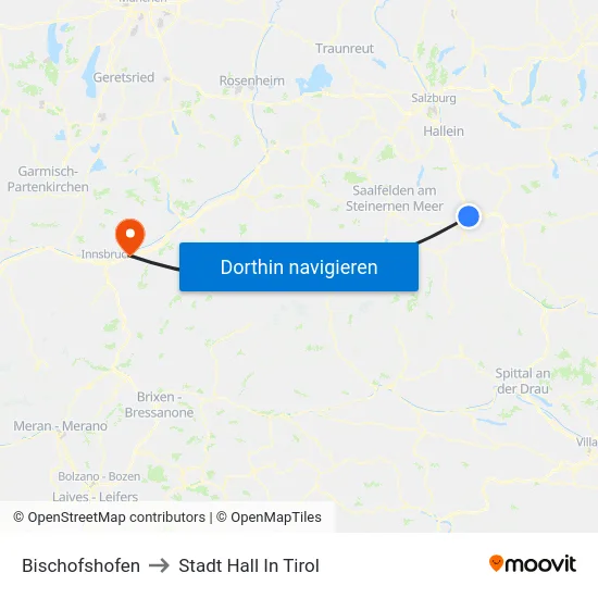 Bischofshofen to Stadt Hall In Tirol map