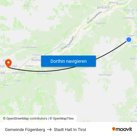 Gemeinde Fügenberg to Stadt Hall In Tirol map
