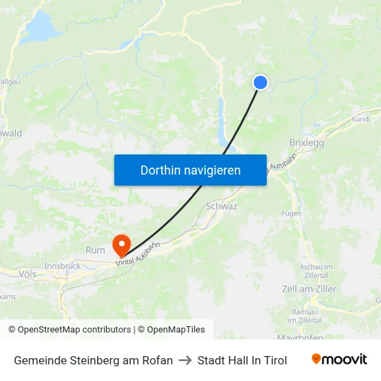 Gemeinde Steinberg am Rofan to Stadt Hall In Tirol map