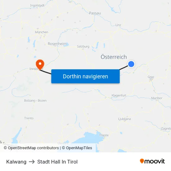 Kalwang to Stadt Hall In Tirol map