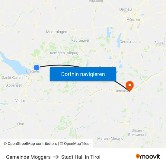 Gemeinde Möggers to Stadt Hall In Tirol map