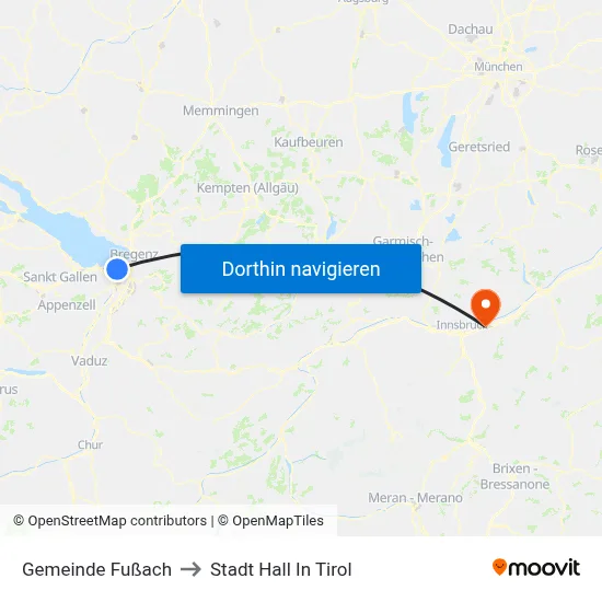 Gemeinde Fußach to Stadt Hall In Tirol map