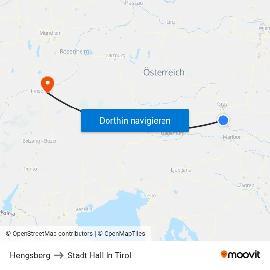 Hengsberg to Stadt Hall In Tirol map