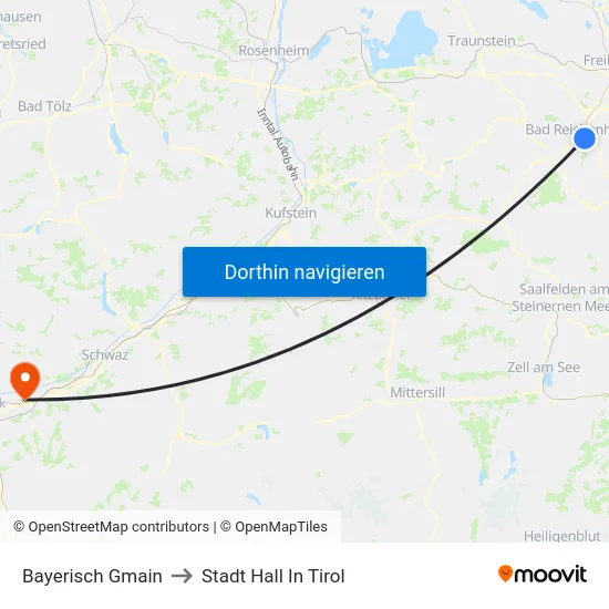 Bayerisch Gmain to Stadt Hall In Tirol map