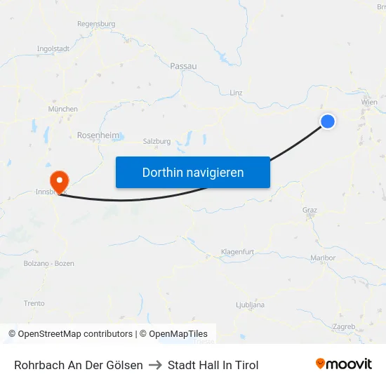 Rohrbach An Der Gölsen to Stadt Hall In Tirol map