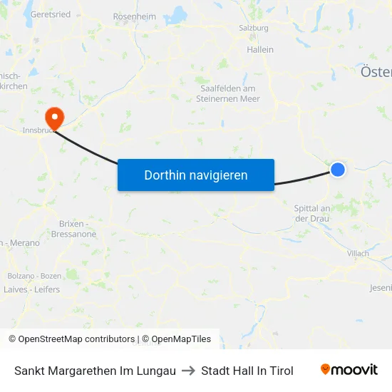 Sankt Margarethen Im Lungau to Stadt Hall In Tirol map