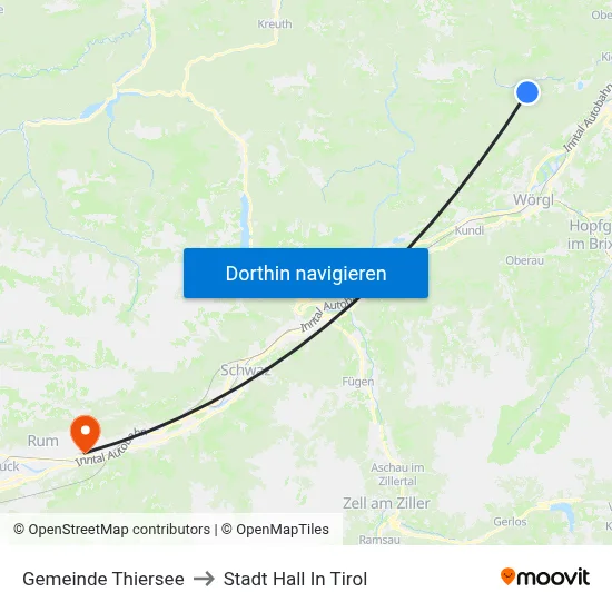Gemeinde Thiersee to Stadt Hall In Tirol map