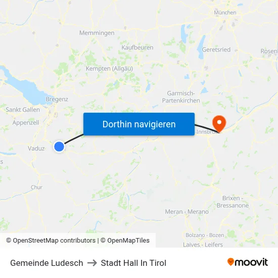 Gemeinde Ludesch to Stadt Hall In Tirol map