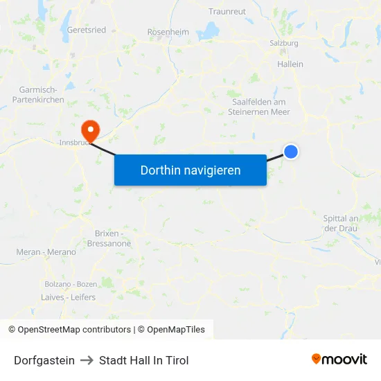Dorfgastein to Stadt Hall In Tirol map