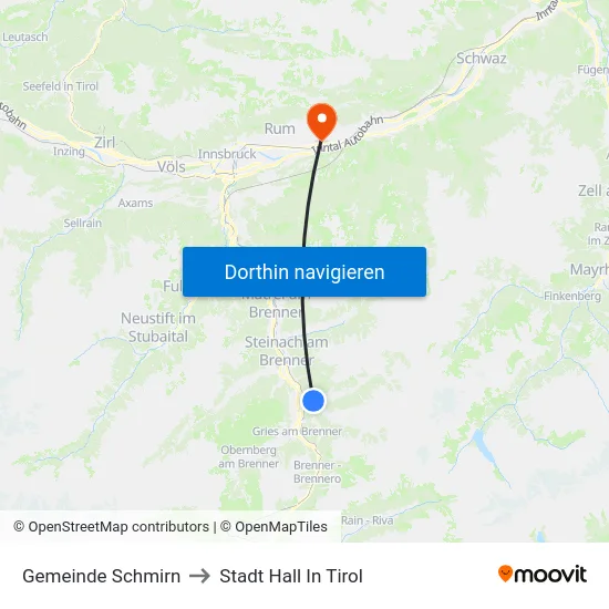 Gemeinde Schmirn to Stadt Hall In Tirol map