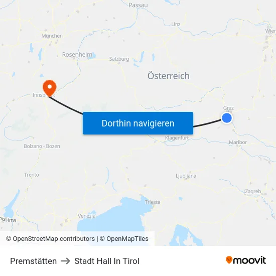 Premstätten to Stadt Hall In Tirol map