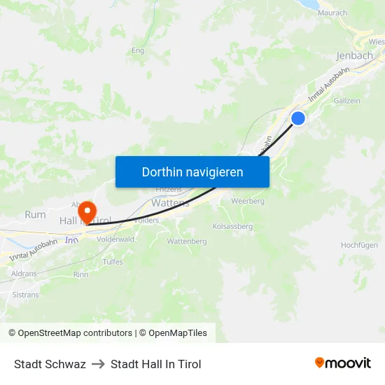 Stadt Schwaz to Stadt Hall In Tirol map