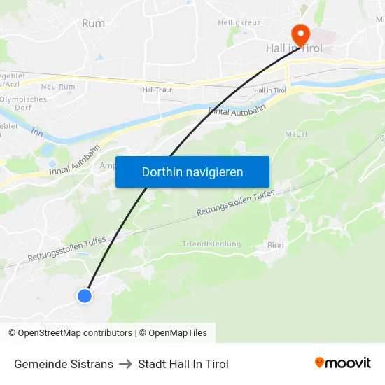 Gemeinde Sistrans to Stadt Hall In Tirol map