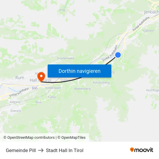 Gemeinde Pill to Stadt Hall In Tirol map