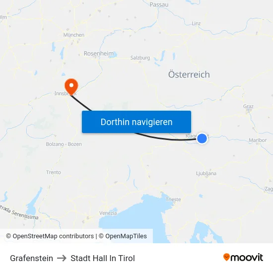 Grafenstein to Stadt Hall In Tirol map