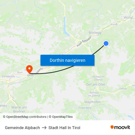 Gemeinde Alpbach to Stadt Hall In Tirol map