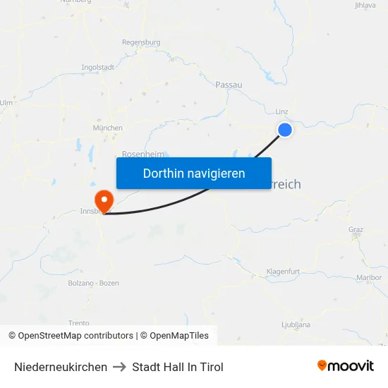 Niederneukirchen to Stadt Hall In Tirol map