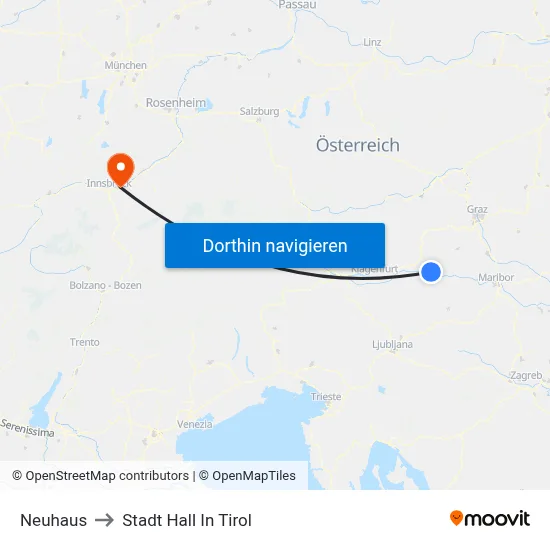 Neuhaus to Stadt Hall In Tirol map