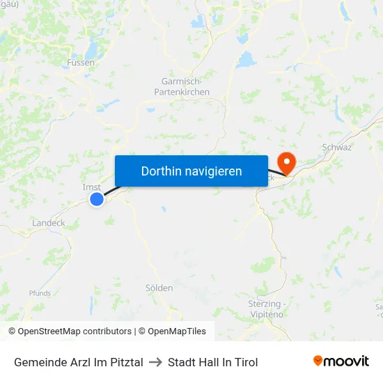 Gemeinde Arzl Im Pitztal to Stadt Hall In Tirol map