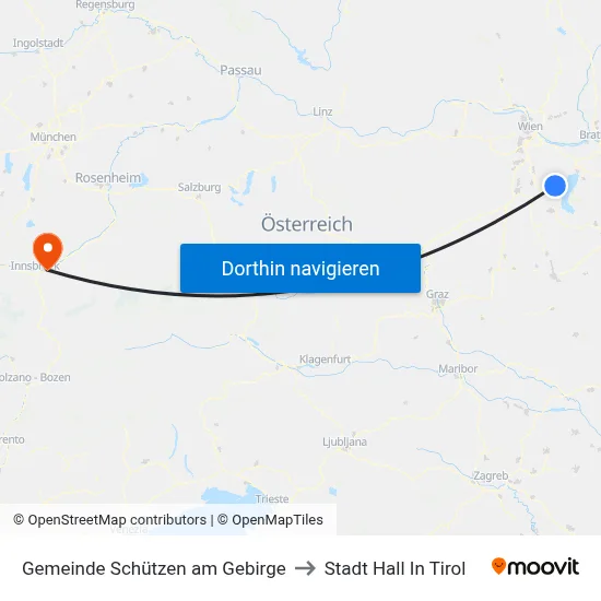 Gemeinde Schützen am Gebirge to Stadt Hall In Tirol map