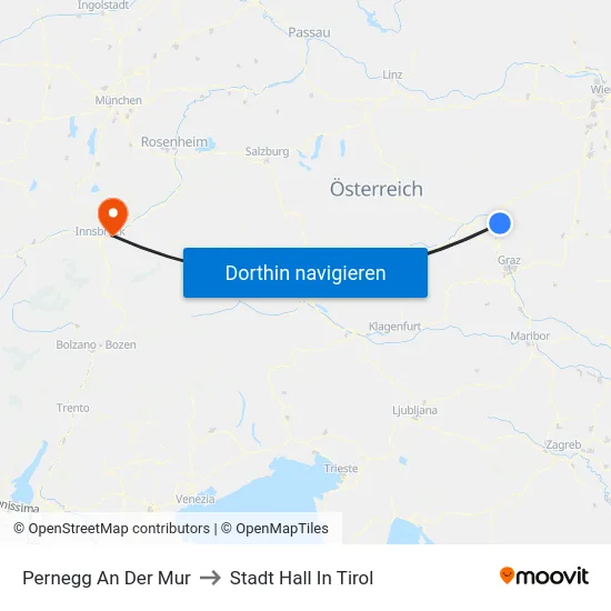 Pernegg An Der Mur to Stadt Hall In Tirol map