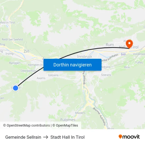 Gemeinde Sellrain to Stadt Hall In Tirol map
