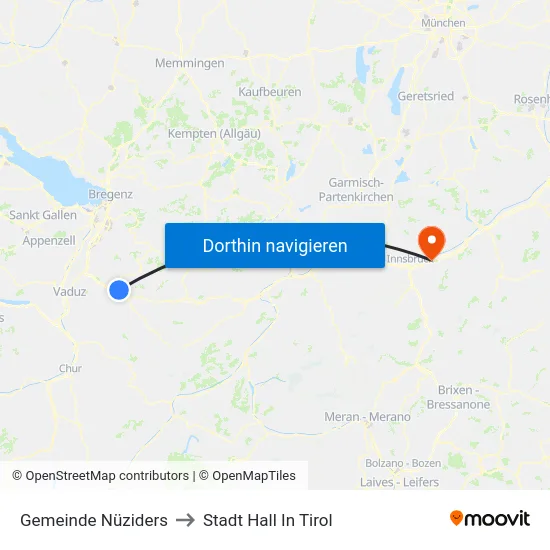 Gemeinde Nüziders to Stadt Hall In Tirol map