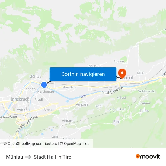 Mühlau to Stadt Hall In Tirol map