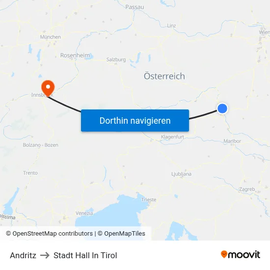 Andritz to Stadt Hall In Tirol map