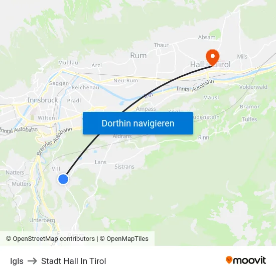 Igls to Stadt Hall In Tirol map