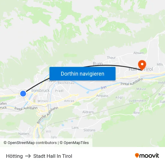 Hötting to Stadt Hall In Tirol map