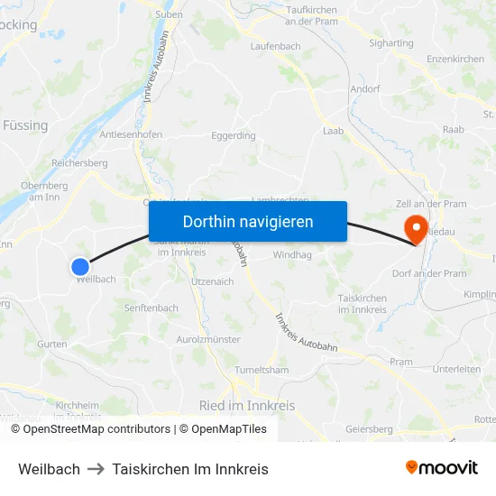 Weilbach to Taiskirchen Im Innkreis map
