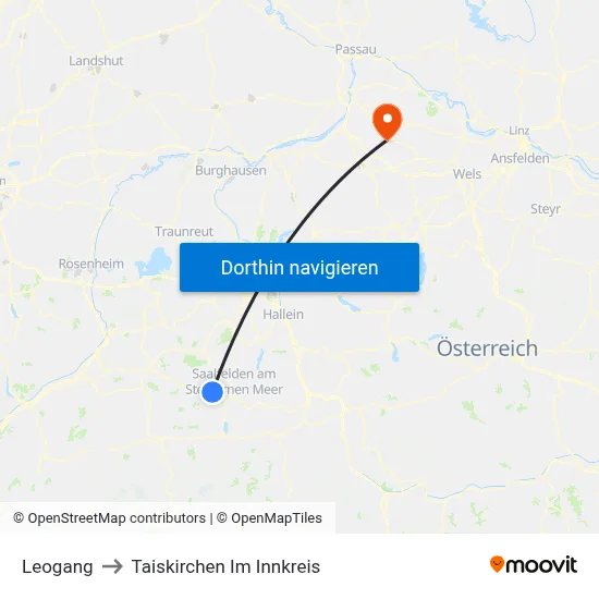 Leogang to Taiskirchen Im Innkreis map