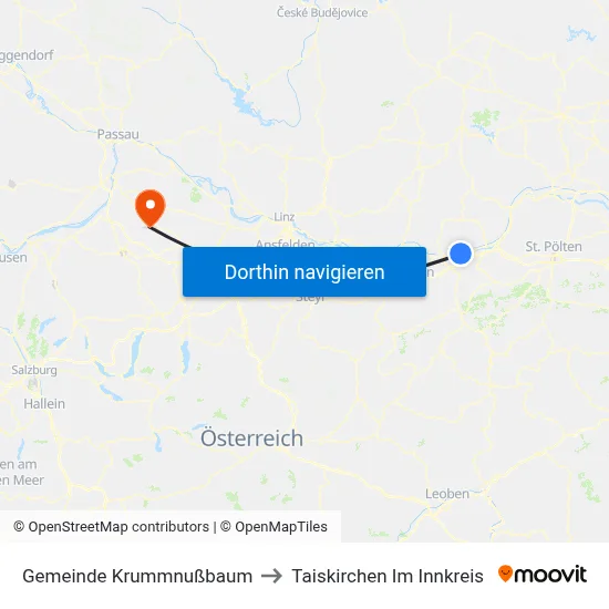 Gemeinde Krummnußbaum to Taiskirchen Im Innkreis map