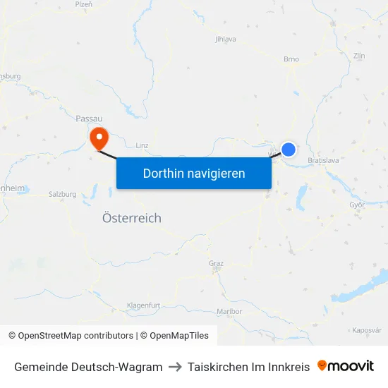 Gemeinde Deutsch-Wagram to Taiskirchen Im Innkreis map