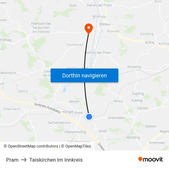 Pram to Taiskirchen Im Innkreis map