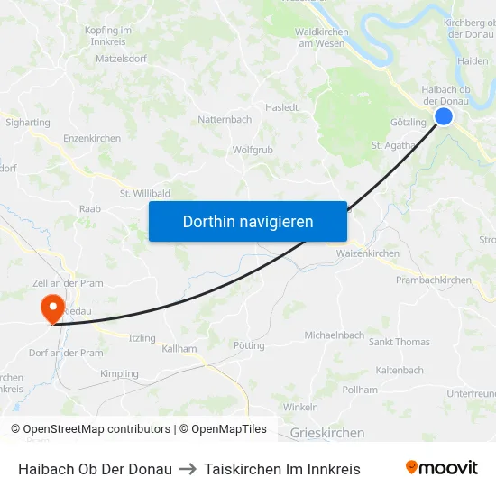 Haibach Ob Der Donau to Taiskirchen Im Innkreis map