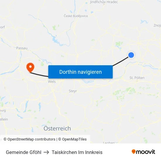 Gemeinde Gföhl to Taiskirchen Im Innkreis map