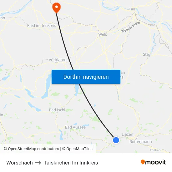 Wörschach to Taiskirchen Im Innkreis map