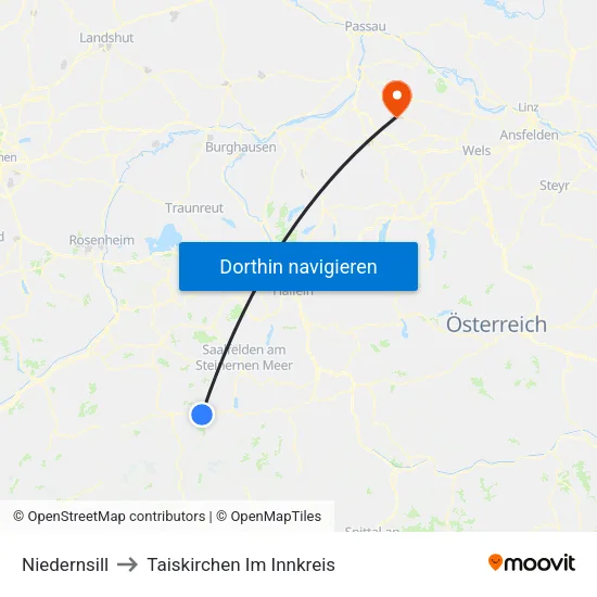 Niedernsill to Taiskirchen Im Innkreis map
