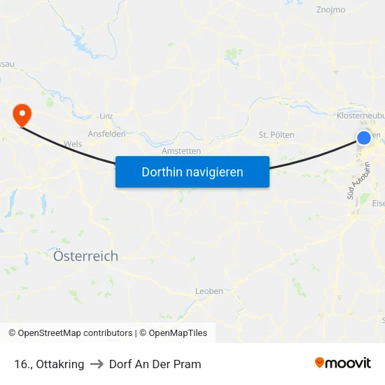 16., Ottakring to Dorf An Der Pram map