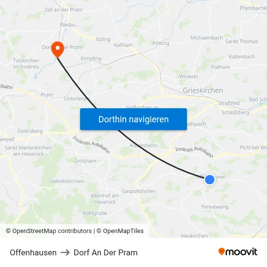 Offenhausen to Dorf An Der Pram map